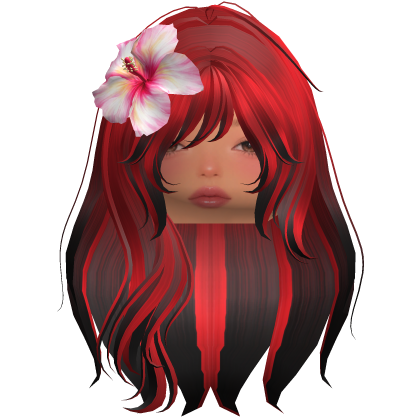 Summer Black & Red Wavy Hair w/ Hibiscus Roblox item