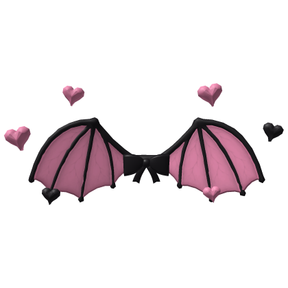 Bat Wings Black Pink Mini Bow Hearts Goth Emo Cute