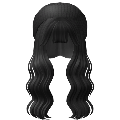 Long Over the Shoulder Wavy Hair w/ Beanie (Black) Roblox item