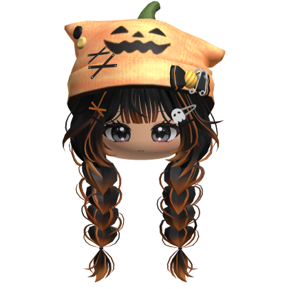 🍀Cute Girl Braided w Pumpkin Beanie(Black)