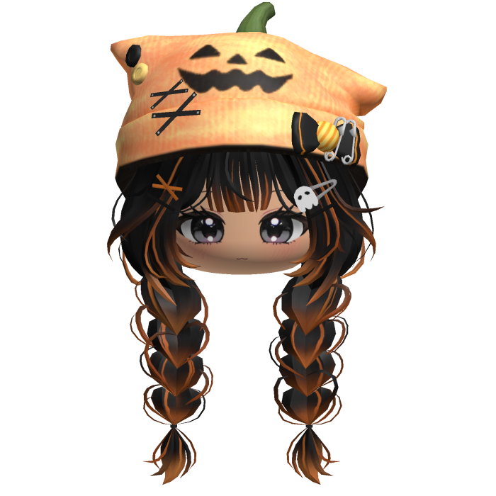 🍀Cute Girl Braided w Pumpkin Beanie(Black)