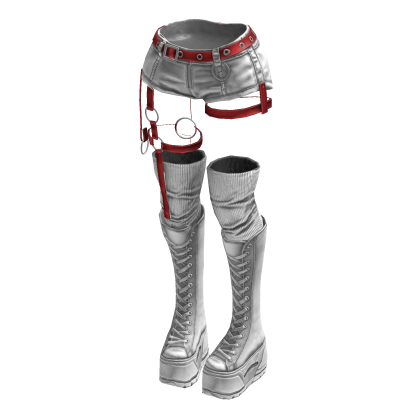 Gothic Emo Y2K Shorts boot straps (White Red)