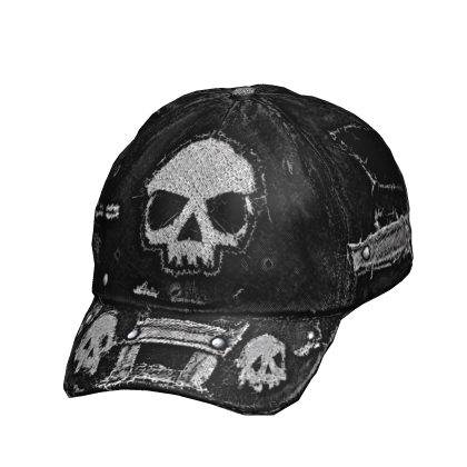 Y2K Distressed Black Skull Cap