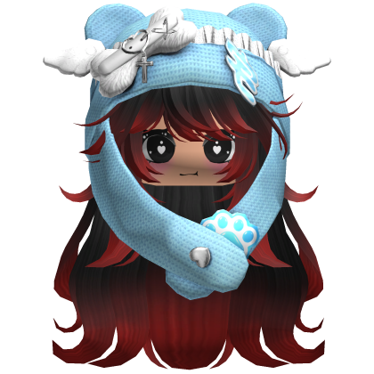 Cute Long Black and red hair Cap Cat Y2k