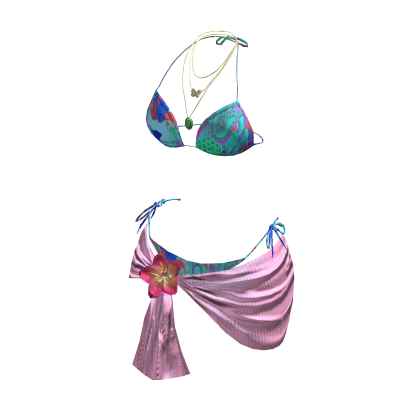 y2k Flower Bikini Wrap w Necklace (Pink/Blue) thumbnail