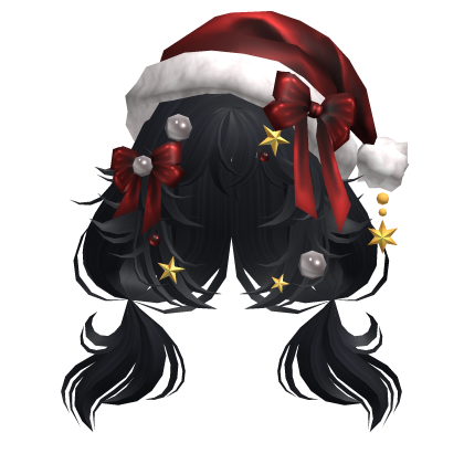 Festive Curly Christmas Ribbon Pigtails Dark Blue
