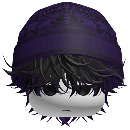 Messy Spikey Hair W/ Skater Beanie Black&Purple Roblox item