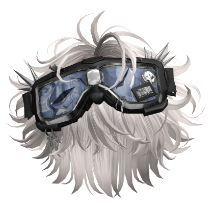 Silver Messy Anime Hair w/ Punk Goggles Roblox item