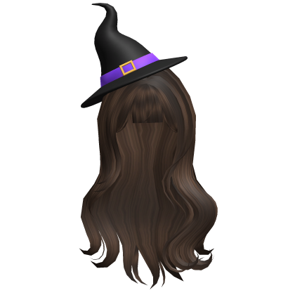Dark Brown Wavy Hair with Halloween Witch Hat