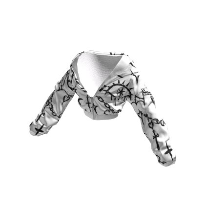 White Cropped Black Graffiti Y2K Zip Up Hoodie