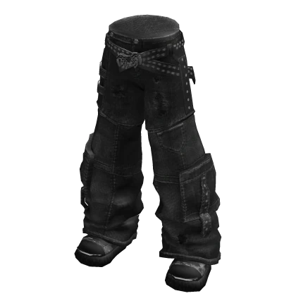Y2K Black Studded Belt Ripped Denim Cargo Jeans | Roblox Item
