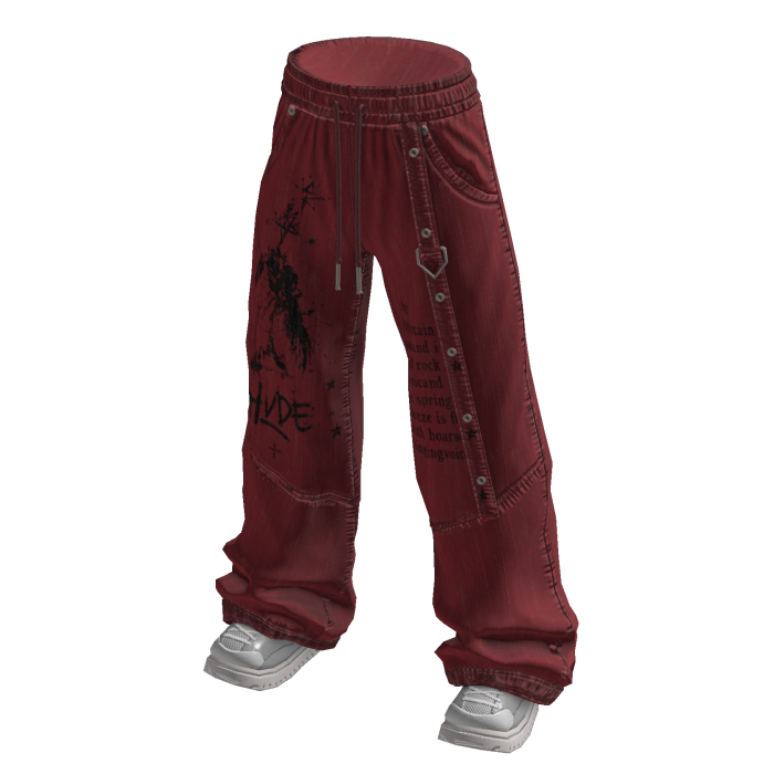 Graphic Print Baggy Jeans (Maroon)