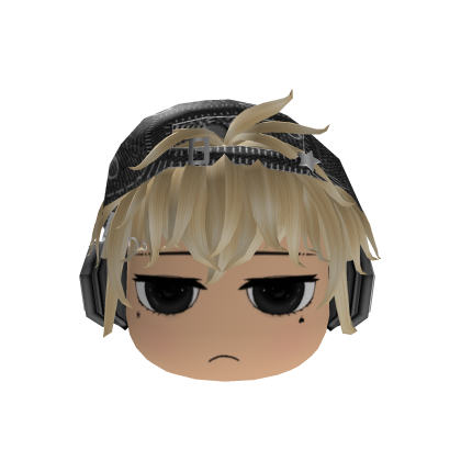 Blonde Messy Emo Boy Hair w/ Cap Headphones & Face Roblox item