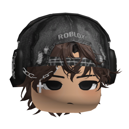 y2k messy hair w/ cap emo (brown) Roblox item