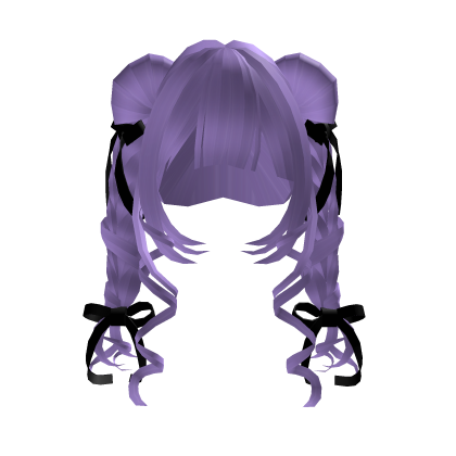 Light Purple Doll Curly Pigtails With Black Bows