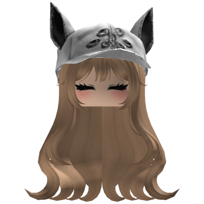 Fluffy emo Dark blonde hair white cat cap y2k