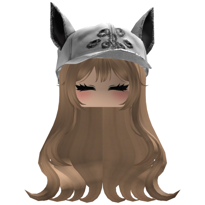 Fluffy emo Dark blonde hair white cat cap y2k