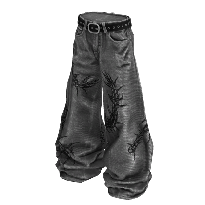 Gray Gothic Centipede Distressed Denim