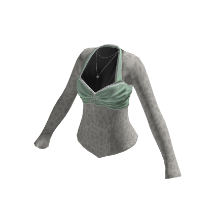 Y2K Leopard Twist Top w/ Necklace (Green)