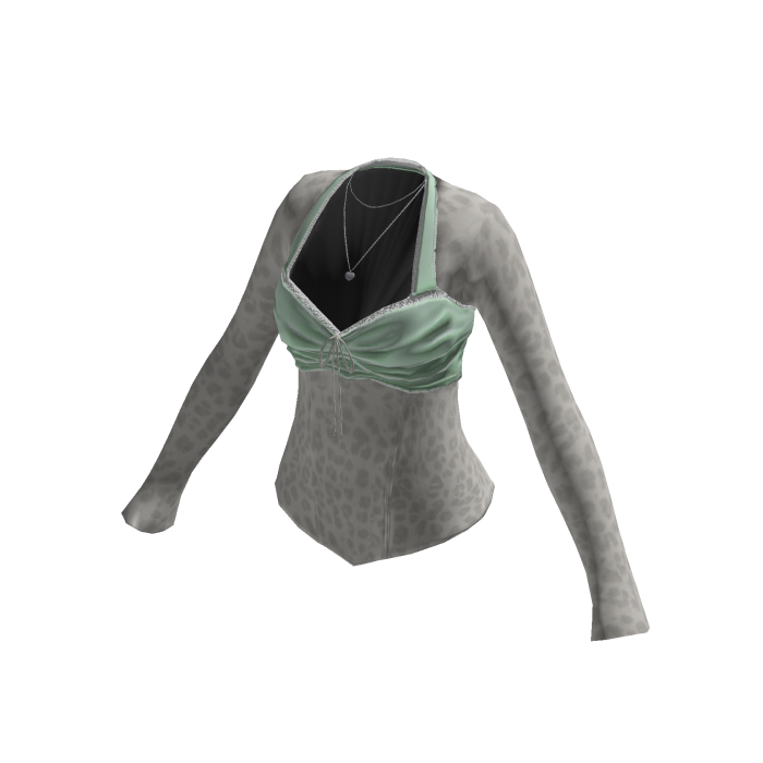 Y2K Leopard Twist Top w/ Necklace (Green)