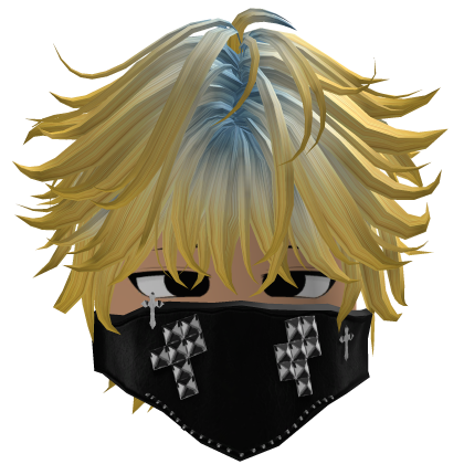 golden blonde messy emo boy hair + black mask Roblox item
