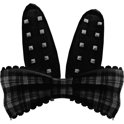 studded bunny ears with plaid bow in black