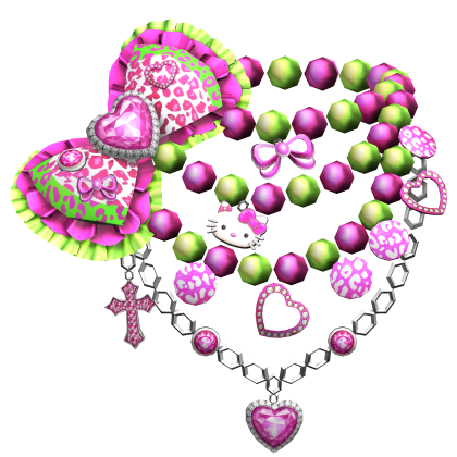 Kawaii Gyaru Leopard Bow Necklace Pink Green