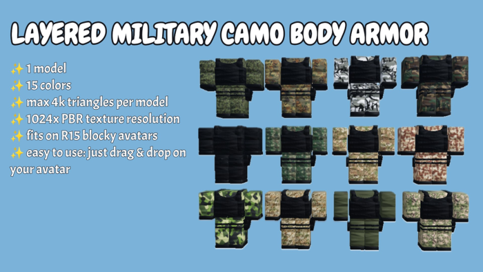 [R15 layered] 12 military camo body armor preview 1