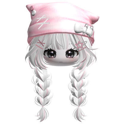 🍀Cute Girl Braided w/Cat Beanie(White&Pink)