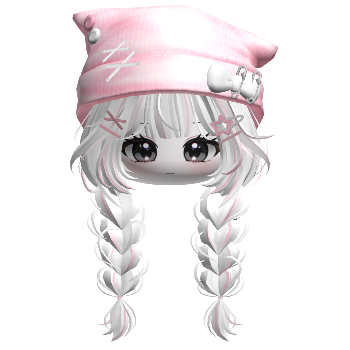 🍀Cute Girl Braided w/Cat Beanie(White&Pink)