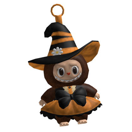 Witch Labubu Keychain - Halloween Orange & Brown thumbnail