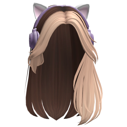 Gamer Girl Hair w/ Cute Cat Headphones (Purple) Roblox item