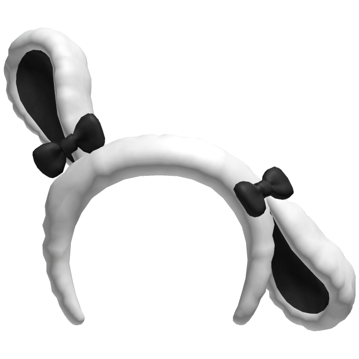 Fluffy White Bunny Ears Headband One Ear Up