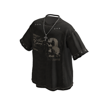 Y2K Streetwear Graphic Tee w/ Necklace (Black)