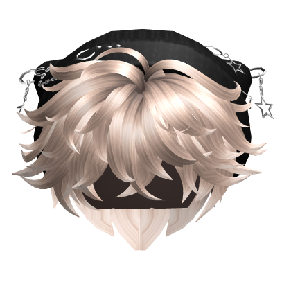 Platinum Blonde Messy Anime Boy Hair w/ Cat Beanie Roblox item