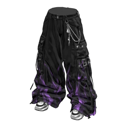 Stylish Baggy Street Pants(Black Purple) Roblox item render