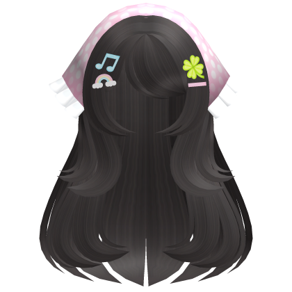 ♡ kawaii brown long hair w pink headkerchief
