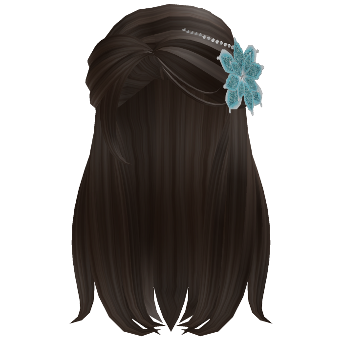 Long Brown Straight Hair w/ Flower & Bow