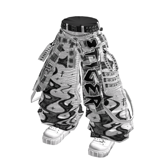 White Cyber Baggy Jeans & Flannel