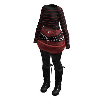Dark Y2K Striped Sweater Gothic Tights (Black Red)