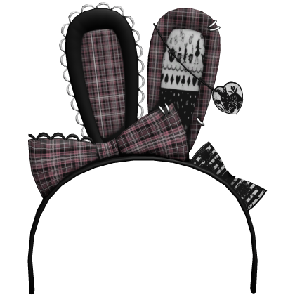 Pink Plaid Emo Vkei Bow Bunny Ears Headband  Roblox item