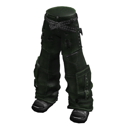 Y2K Dark Green Studded Belt Ripped Denim Jeans