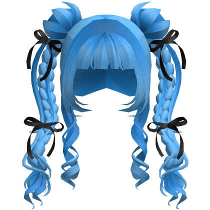 Blue Girl Hair Pigtails with Ribbons