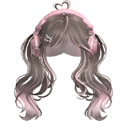 Cute Wavy Pigtails w/Headphonnes (Brown&Pink)