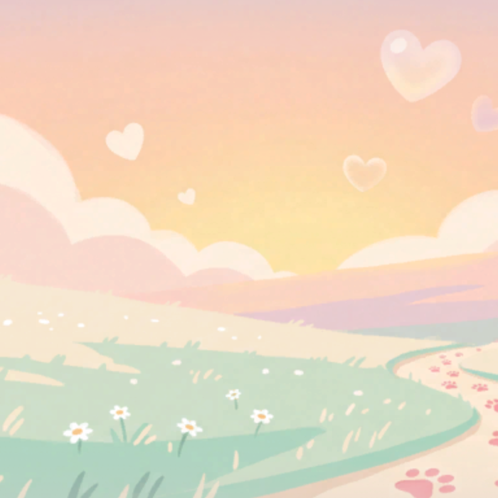 Kawaii Pastel Pink Cute Paw Prints Trail Flowers