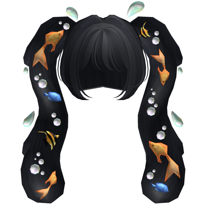 Aquatic Flowing Bubbly Fish Pigtails in Dark Blue