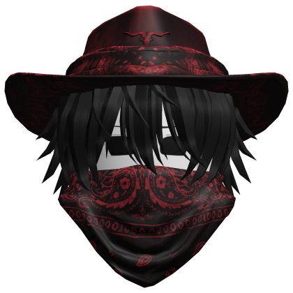 Red Cowboy Hat with Mask + Neck Scarf