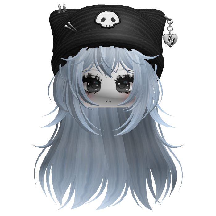 Emo Kawaii Skull Beanie W/ Wolfcut Sky Blue V2