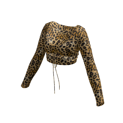 leopard y2k tied long sleeve crop top shirt