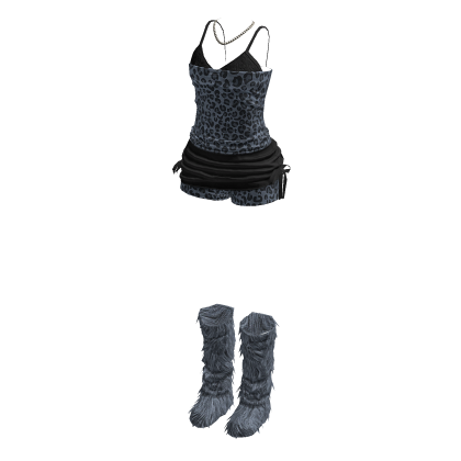 Dark Leopard Party Fit w/ Furry Boots (Blue)
